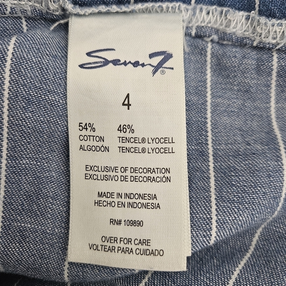Seven7 Wide Leg Cropped Jeans Blue Striped High Rise Denim Tie Belt Palazzo 4 - Picture 6 of 7